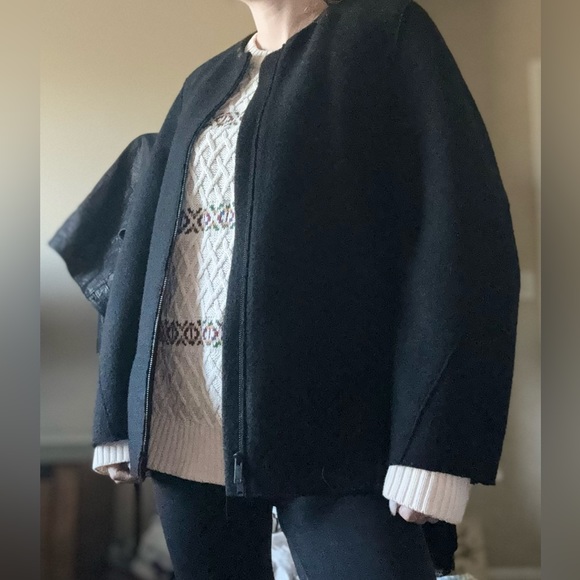 COS Wool Cocoon Jacket Black Full Zip Oversize Minimalist Coat with pockets - Picture 4 of 9